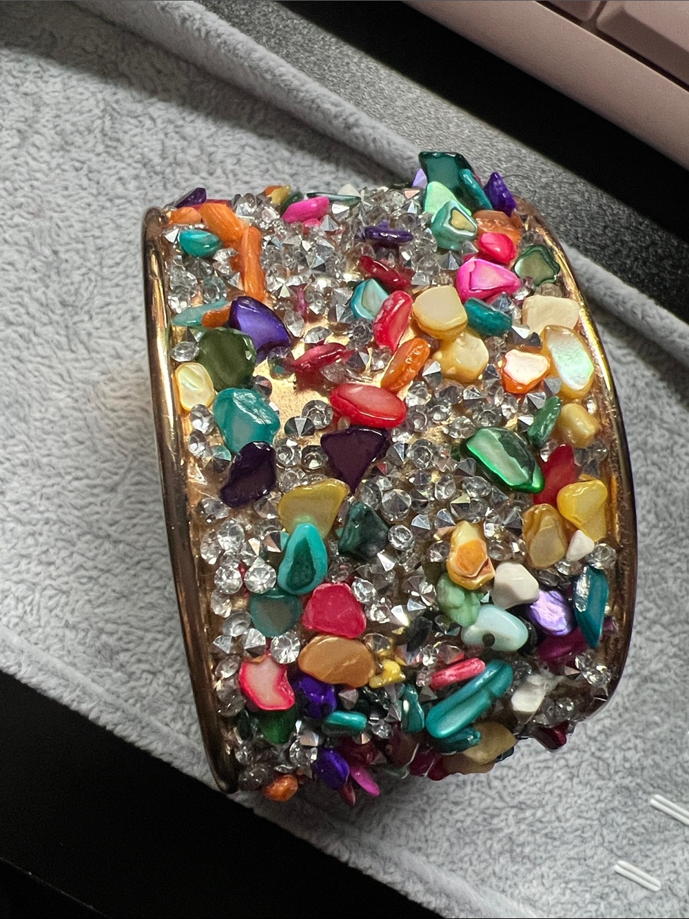Multicolor Crystal & Chip Stone Cuff Bracelet
